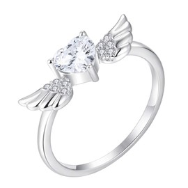 Starchenie Angelwing Rings 925 Sterling Silver Zirconia Heart Ring for Women(Size R)