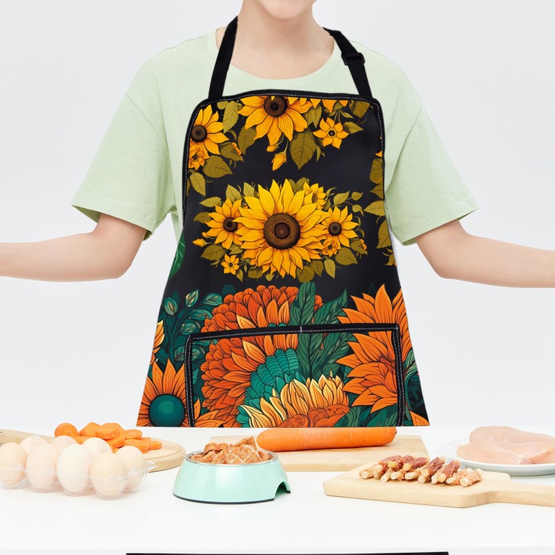 CMNIM Sunflower Apron for Gardening, Cooking, Kitchen, Chef, Baking -