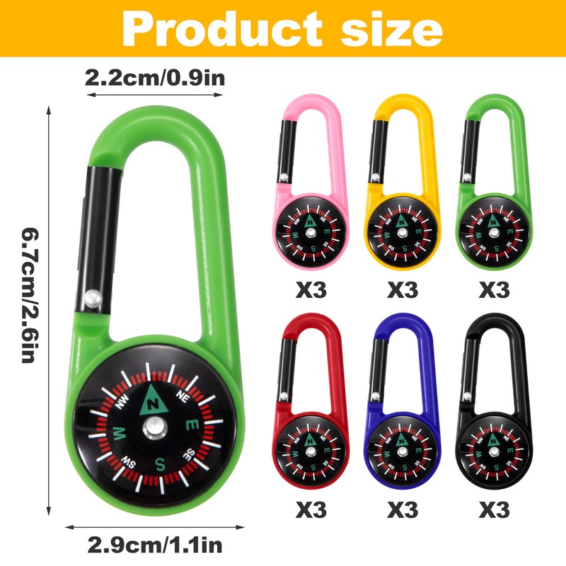 Heveer Compass with Carabiner Hook Compass Keyring Colourful Mini Compass