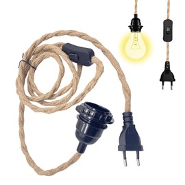 SPORWAY E27 Lamp Socket Pendant Light with Plug, E27 Lamp Holder with Cable and Switch, 4.5 m Rope Pendant Light Vintage Pendant Lamp Chandelier for Bedroom, Living Room, Dining Table