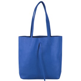 modamoda de - T253 - Italian Leather Tote Bag with Inner Pocket, Signal blue