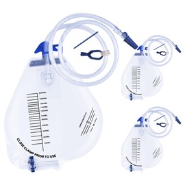 2000ml Urinary Drainage Bag, Catheter Bags with Adjustable Clips, Anti-Reflux Chamber & 48-Inch Tube, Hanging Hook for Home Use 3 Packs