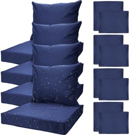 All Smiles Patio Furniture Replacement Chair Cushion Covers Set of 4 for Waterproof Resistant Outdoor Deep Set Cushion Covers for Seat Yard Garden Deck，24 x 20 Inch, 24 x 24 x 4 Inch，Navy Blue