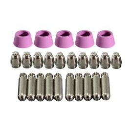 RIVERWELD SG-55 AG-60 WSD-60 Plasma Electrode with Hafnium Wire Plasma Tip Nozzle .045" & 1.2mm 60Amp Alumina Nozzle Ceramic Cups kit Fit CUT-60 LGK-60 Plasma Cutter 25pcs