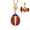 EGGLEGANT Ladybug Locket Necklace, Embossed Flower Charm Design Easter/Christmas Gift