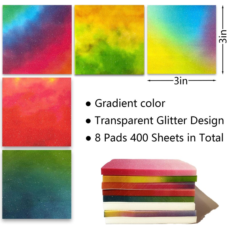 ELII Transparent Sticky Notes,Glitter 3x3 inch Clear Bible Sticky Notes,400Pcs