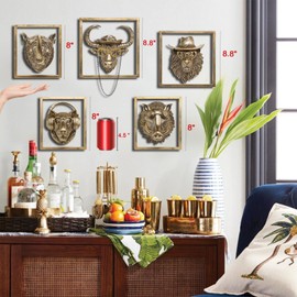 JJALIGHTS Exquisite Resin Animal Head Wall Sculpture (Gift Metal Frame) - Imitation Copper Vintage Decor for Living Room, Bedroom & Office | Decorative Wall Hanging Art