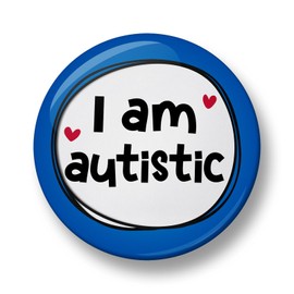 I am Autistic Pin Badge, 32mm or 44mm, Autism Pin Badge, Neurodivergent Button Badge, Disability Awareness Pin (32mm, Blue)