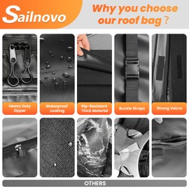 Sailnovo Rooftop Cargo Carrier Roof Bag, 20 Cubic feet Waterproof Roof Cargo Carrier fit car with/Without Luggage Rack - Vehicle Soft Shell Roof Cargo Box with Tie-Down Strap, Safety Hook