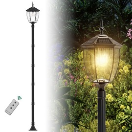Kaqur 79" Solar Lamp Post Light, Dusk to Dawn Outdoor Waterproof Pole Lights, 3000K/4000K/6000K Vintage Black Solar Powered Column Lighting Fixtures for Garden, Patio, Pillar, Pathway, Yard, Lawn