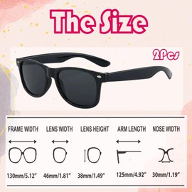 FveVqe 2Pcs Boys Sunglasses Age 6, Classic Style Retro Kids Black Sunglasses For Boys and Girls Age 3-10, Kids Beach,School,Shopping,Party