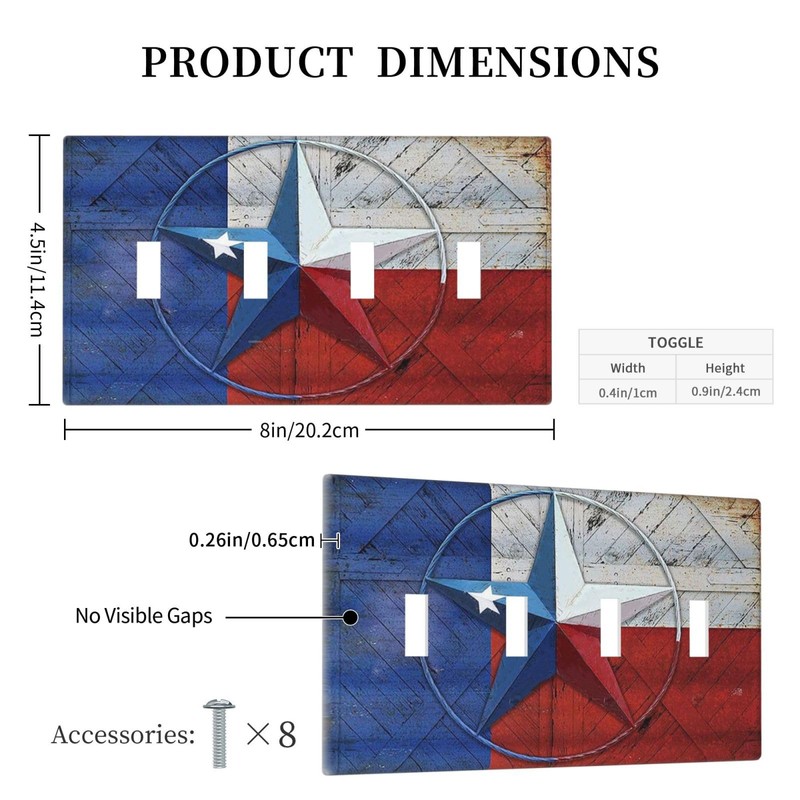 Barn Door Western Texas Star Flag 4 Gang Light Switch