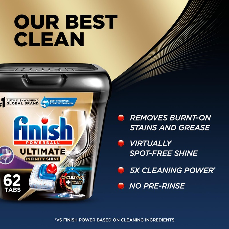 Finish Ultimate Infinity Shine Dishwasher Pods, No Pre-Rinse Dishwasher Detergent