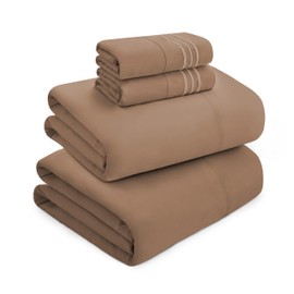 Mocassi Luxury Split King 5-Piece Sheet Set - 1800 Premium Hotel Quality - Easy-Fit, Wrinkle, Fade Resistant Bed Sheets and Pillowcases - All Around Elastic Fitted Sheet, Deep Pocket, Taupe
