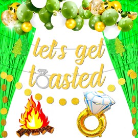 LaVenty Camping Bachelorette Party Decorations Let’s Get Toasted Sign Banner for Cabin Mountain Bridal Shower Engagement Wedding