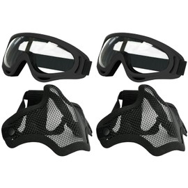 AOUTACC Airsoft Mask and Goggles Set, Full Steel Mesh Half Face Mask and Safety Goggles for CS/Hunting/Paintball/Shooting (Pack of 2, Black)