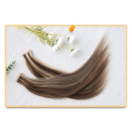 Tape in Hair Extensions Remy Human Hair Chocolate Brown to Caramel Blonde Seamless Weft Tape in Human Hair Extensions Ombre Color 18inch 20pcs 1.8oz