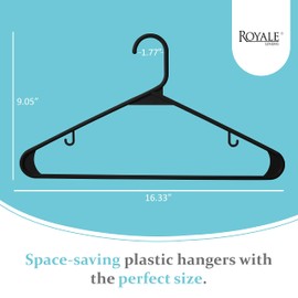 ROYALE Plastic Hangers 40 Pack - Black Clothes Hanger with Hooks – Heavy Duty Space Saving Coat Hangers Ideal for Everyday Use for Tops, Skirt, Dress, Shirts, Pants (40 Pack, Black)