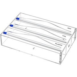 KDSKSC Tin Foil Organizer for Drawer with 12 Labels, Plastic Wrap Dispenser with Cutter, 3 in 1 Acrylic Aluminum Foil Holder, 2 Drawer Organizer for Kitchen Compatible with 12" Roll