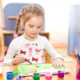 TOPWAYS Cartoon Canvas Kids Aprons, Adjustable Neck Strap Children's Apron for Cooking Baking Painting Wear (pink mini bow)