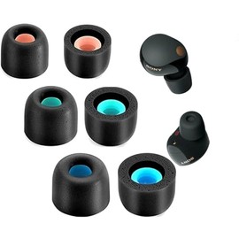 Zotech Memory Foam Ear Tips for Sony WF-1000XM4/WF-1000XM5, 6 Pieces, S/M/L, Black