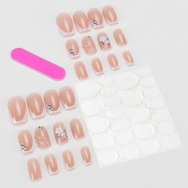 Flower Decor Fake Nail, 24pcs Short Square Press on Nails for Women & Girls DIY Nail Art, Elegant Stick on Nails Kit