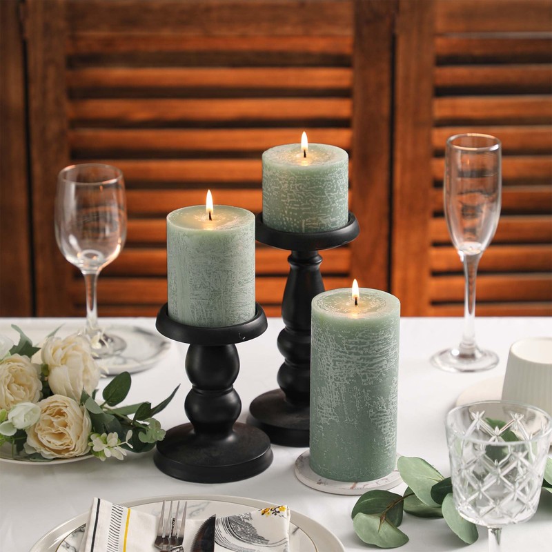 3x4 Inch Sage Green Pillar Candles - Set of 3,