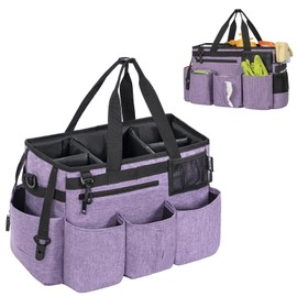 OUUTMEE Cleaning Bag 20 x 38 x 26 cm, with Removable Compartment, Tote Cleaning Bag, Portable Organiser for Cleaning Products with Adjustable Shoulder Strap, Purple, Large