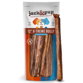 Jack&Pup 12" X-treme Bully Sticks for Large Dogs | Collagen + Pizzle Sticks for Dogs | 3X Longer Lasting for Aggressive Chewers (5 Count)