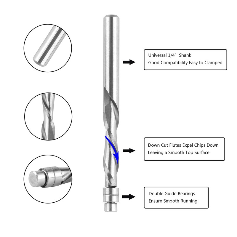 SpeTool 5PCS Down-Cut Spiral Flush Trim Router Bits Set,1/4 Inch