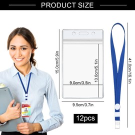 Waterproof ID Sleeves with Lanyards, Pack of 12 Transparent PVC ID Card Holder Soft Card Holder Vertical with Lanyards ID Holder for Business Trade Fair Companies Schools (Transparent)