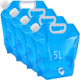 Kamiya 5 L Foldable Water Canister with Tight Lid, Flexible Water Canister, 5 Litre Foldable Water Canister BPA-Free for Outdoor Camping (4 x 5 L with Valve)