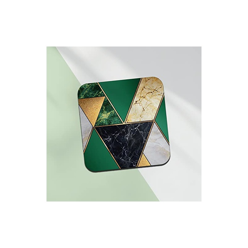 Square Single Coaster - Art Deco Green Marble Effect New