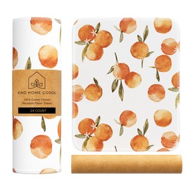 Reusable Paper Towels (12"x10”)-Soft Absorbent 100% Cloth Paper Towel-Washable Paper Towels Rolls w/Cardboard Roll- Reusable Napkins Washable-Dish Cloths (Oranges - 24 piece, 12x10inch)
