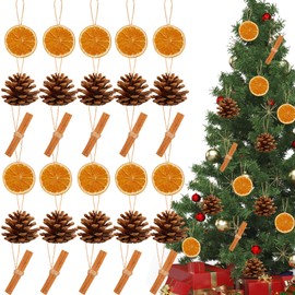 30 Pcs Christmas Tree Decorations Natural Pine Cones Rustic Ornaments Bulk Dried Orange Slices Cinnamon Sticks DIY Handmade Crafts for Fireplace Wall Home Decoration Holiday Party Supplies