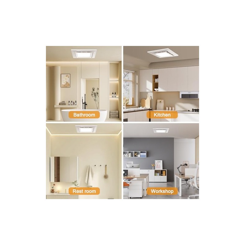 10" Ultra Quiet Bathroom Exhaust Fan with 6500K LED Light,