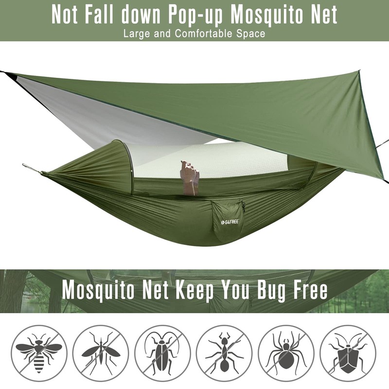 G4Free Large Camping Hammock with Mosquito Net and Rain Fly-