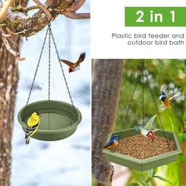 Hanging Bird Bath, Bird Feeder, 2-in-1 XL Bird Feeder Hanging & Bird Bath for Outdoor Use, Wild Birds Bird Feeder for Hanging (Olive Green)