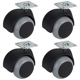 Dörner + Helmer Set of 4 Furniture Double Castors 50 mm with TPE Wheel and Plate, Load Capacity 120 kg/Set