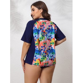 ATTRACO Women's Rash Vest Plus Size Short Sleeve Rash Guard Sun Protection Tops