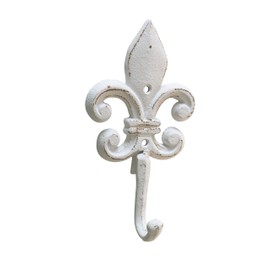 Lilie Wall Hook Shabby Chic Cast Iron Wall Coat Rack Multi-Purpose Hook Nostalgia Vintage Used Look Cream White Old White French Lily Esschert Design Coat Hook Pack of 1