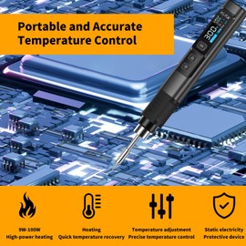 Soldering Iron Set 100 W Soldering Iron DC 9-24 V Soldering PD/QC/DC Operated 180-842°F Heating, 3 Soldering Heads, IPS Display, Suitable for Electronic Components, Household Appliances, DIY (HS-02B