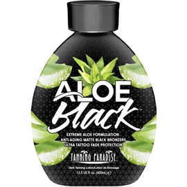 Tanning Paradise Aloe Black Tanning Lotion | Anti-Aging, Anti-Orange, Anti-Wrinkle Matte Black Bronzer Tanning Lotion | Tattoo & Color Fade Protection | Aloe Vera Cashmere Blend Tanning Lotion 13.5 oz