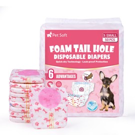 Pet Soft Disposable Dog Diapers - Female Dog Diapers with Adjustable Foam Tail Hole, Ultra Protection Puppy & Cat Diapers Wetness Indicator for Dogs in Heat or Incontinence,50pcs (XS,Red)