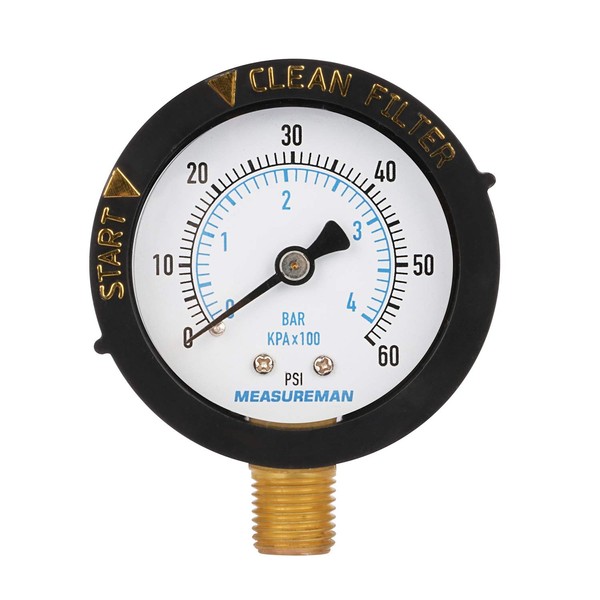 MEASUREMAN 2" Start and Clean Filter Pressure Gauge, Swimming Pool