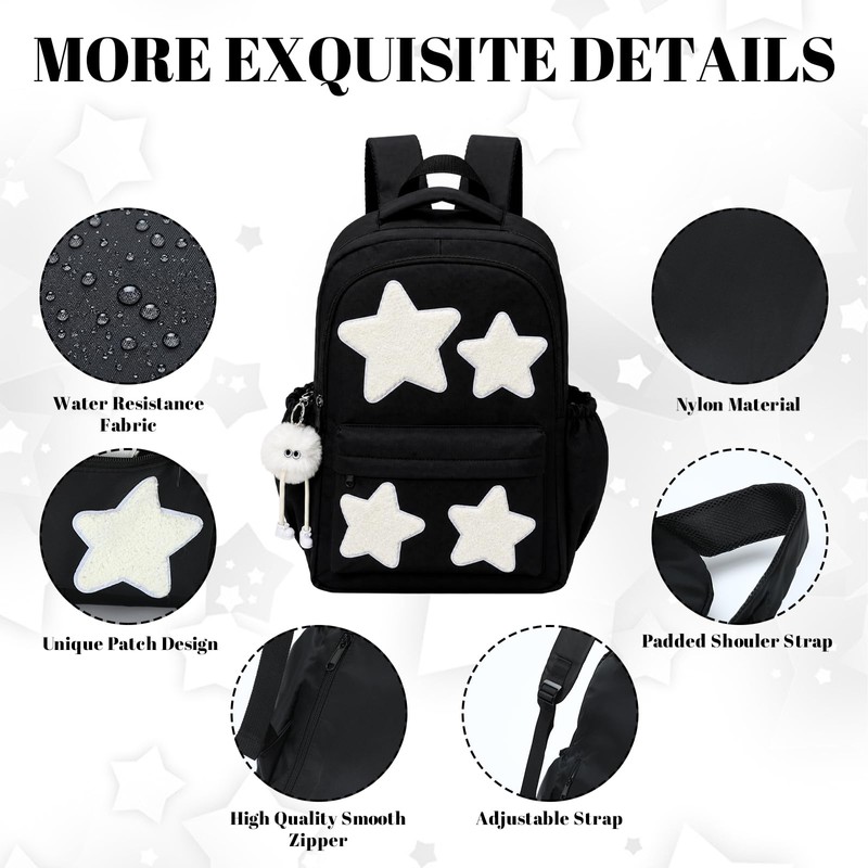 SilTriangle 3 Pcs Y2K Star Backpack Set with Lunch Bag