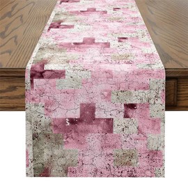 Feelyou Abstract Table Runner 13" x 60" Kids Geometric Home Decor for Living Room Dresser Scarfs Dresser Runners for Modern Art Seasonal Pink Table Decoration for Kitchen Dinning Room Decor