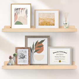 storenization Floating Shelves for Wall, Solid Wood Picture Ledge Shelf Set of 2, 24 inch Long Floating Shelves for Wall, Rustic Floating Shelves for Bedroom Living Room Kitchen - Clear Finish