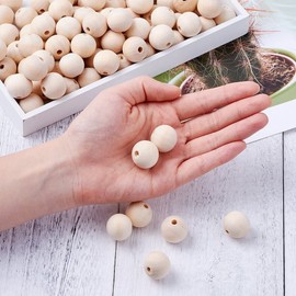 100pcs Wooden Beads 14mm Natural Round Wood Bead Unfinished Craft Loose Beads for DIY Jewellery Making Macrame Wall Hanging Craft and DIY Painting Home Decorations (4mm Hole)