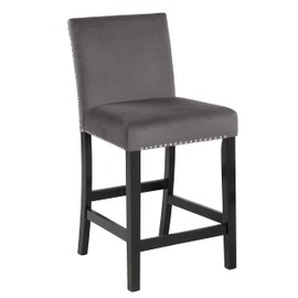 New Classic Furniture Celeste Gray Velvet Upholstered Counter Height Dining Chair/Pub Chair/Kitchen Counter Chair, Set of 2, Gray